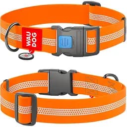 Нашийник для собак водостійкий Waudog Waterproof з QR паспортом, світловідбивний, пластиковий фастекс, XXL, 46-70х4 см, помаранчевий
