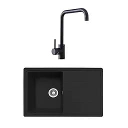 Гранітна мийка з краном прямокутна WIZ № 15 780х500 мм (Чорна)