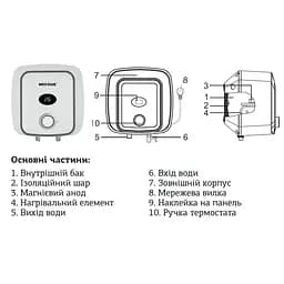Водонагрівач "Над мийкою" Mixxus EWH-0515 Small Over накопичувальний 15 л мокрий тен 1,5 kW WH0004 - мініатюра 5