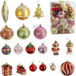 Набор новогодних украшений 28 игрушек с блестками для елки и праздничного декора (161215)