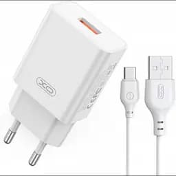 Мережевий зарядний пристрій з кабелем USB to Type-C для швидкого заряджання телефону, XO L127 USB QC18W
