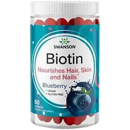 Біотин Swanson Biotin 60 жувальних цукерок зі смаком чорниці (2022-09-1095)