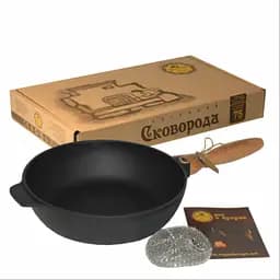  Сковорода Наша майстерня чавунна лита з дерев'яною ручкою 28х6 см (Т306)