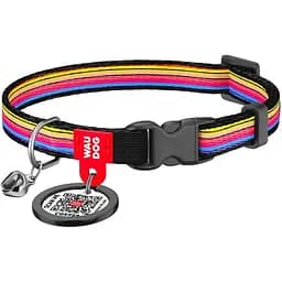 Ошейник для кошек Waudog Nylon Линия 1, нейлоновый, с QR паспортом, 20-30х1 см, разноцветный