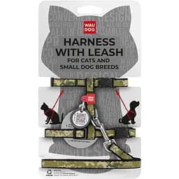 Шлея з повідцем Waudog Nylon з QR-паспортом, малюнок "Мілітарі", пластиковий фастекс, XS