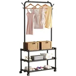 Вішалка-стійка для одягу Stenson з полицями для взуття 56х34.5х162 см R93316-BL (35713)