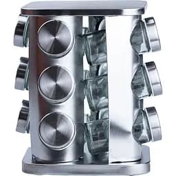 Набір ємностей для спецій TS Kitchen HP15290, 12 баночок по 100 мл на металевій підставці хром