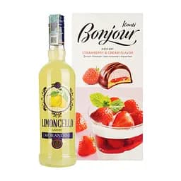 Набір: Лікер Morandini Limoncello 28% 0.7 л + Десерт Bonjour Konti смак полуниці з вершками 232 г