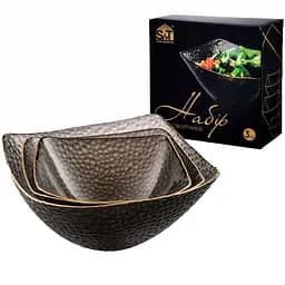 Набор салатников S&T 3 шт. Агат квадрат золотой кант (9293-2)