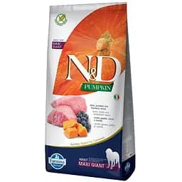 Сухий беззерновий корм для дорослих собак гігантських порід Farmina N&D Grain Free Pumpkin Dog Lamb&Blueberry Adult Maxi Giant, гарбуз, ягня та чорниця, 12 кг