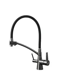 G4398-19 Змішувач для кухні вис. силікон. гусак під фільтр лат. корпус гайка Ø35 чорний/сталь Gappo, Чорний матовий