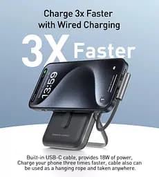 УМБ Choetech Magnetic Wireless 10000mAh 20W PD USB-C In/Out,Qi-15W,build-in cabel Black (B735-CCBK) - мініатюра 10