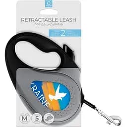 Повідець-рулетка для собак Waudog R-leash Прапор, світловідбиваючий, M, до 25 кг, 5 м, чорний - мініатюра 3