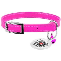 Нашийник для котів Waudog Glamour шкіряний з еластичною вставкою та QR паспортом 22-30х0.9 см рожевий