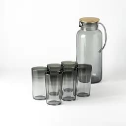 Набор для напитков 7 предметов стеклянный кувшин 1,5 л с крышкой и 6 стаканов Графит Yiwu HP-19-FX7