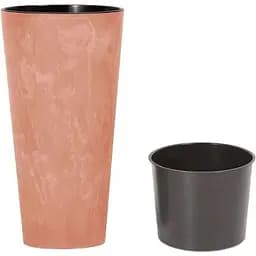 Горщик для квiтiв Prosperplast Tubus Slim Effect, круглий з вкладишем, 250 мм, теракотовий мармуровий (66527-624)