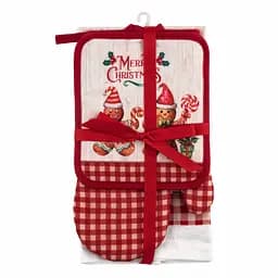 Подарочный набор для кухни Ardesto Christmas Gingerbread, 3шт, 100% хлопок (полотенце), 100% полиэстер (прихватки), красный (ART14HGR)