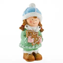 Новорічна декоративна фігурка з підсвічуванням Дівчинка з пряниковим будиночком Yiwu CR-6-2 з порцеляни 10,5 × 9,5 × 22 см 