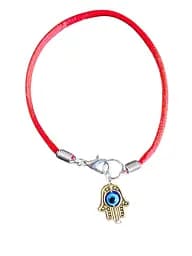 Браслет-оберег Червона нитка зі значком Хамса Рука з оком Фатими золотистий