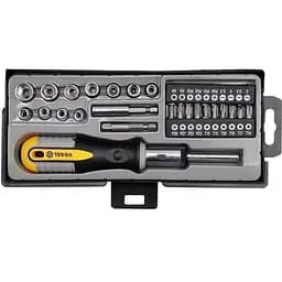 Викрутка реверсивна Vorel тріщатка, адаптер, тримач, насадки 21 шт. CrV 36 елементів у кейсі (64660)