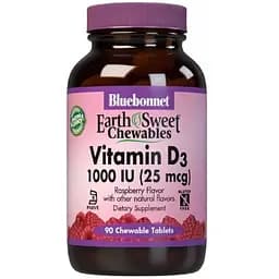 Витамин D3 Bluebonnet Nutrition Earth Sweet Chewables со вкусом малины 25 мкг 90 таблеток