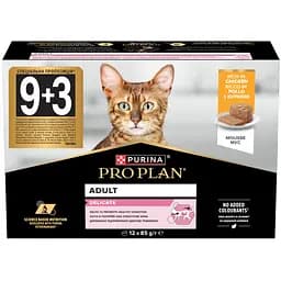 Влажный корм Purina Pro Plan для взрослых кошек с чувствительным пищеварением, мусс с курицей 12х85 г