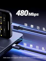 Кабель Ugreen USB 2.0 Type-C M-M, 3 м, 100W (480Mbps）Сірий, L512 - мініатюра 5
