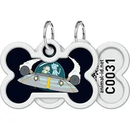 Адресник для собак и кошек Waudog Smart ID с QR паспортом Рик и Морти 1, L, диаметр 40 мм, ширина 28 мм