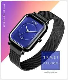 Класичний чоловічий наручний годинник Skmei 9207 Чорні з синім циферблатом - мініатюра 3