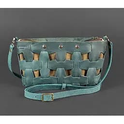 Шкіряна плетена жіноча сумка Пазл S зелена Crazy Horse