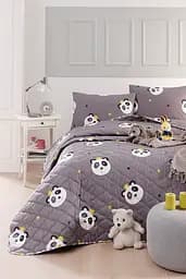Покривало стьобане з наволочками Enlora Home - Kral Panda Gri сірий 240x225 - мініатюра 2