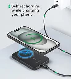 УМБ Choetech Magnetic Wireless 5000mAh 20W PD Qi-15W USB-C In/Out, тонкий, Black - мініатюра 6