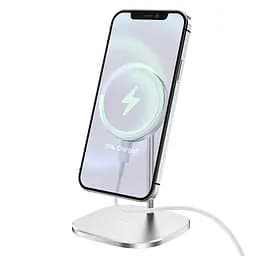 Заряджання бездротове металеве HOCO CW32 Happiness magnetic desktop wireless charger 15W біле - мініатюра 4