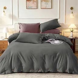 Комплект постільної білизни Lovely Svi варена бавовна (120 г/м2) Євро однотонний Сірий (280326) - мініатюра 2
