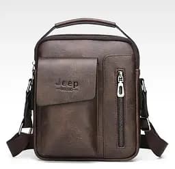 Сумка чоловіча через плече планшет з ручкою Jeep Темно-коричнева (951ТК) - мініатюра 2
