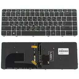 Клавіатура для ноутбука HP (EliteBook: 840 G3) rus, silver frame, підсвічування клавіш, з джойстиком