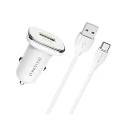 Автомобильное зарядное устройство для Borofone BZ12A USB QC 18W белый + кабель USB to Type-C