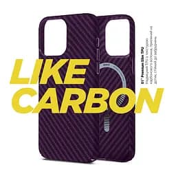 Карбоновый чехол для Apple iPhone 14 Pro Max, LikeCarbon MagCase, фиолетовый, тонкий защитный чехол-панель с магнитом MagSafe, противоударный, ультратонкий, совместимый с магнитными держателями и беспроводной зарядкой, ArmorStandart (ARM69205) - мініатюра 2