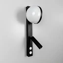 Бра у чорному корпусі із білим плафоном та спотом на 2 вимикачі | Арт. B 87/2 ВK | Line F