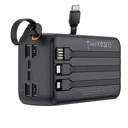 Зовнішній акумулятор XO PR280 з вбудованим кабелем 4-в-1 USB-C + iP 30000 mAh чорний