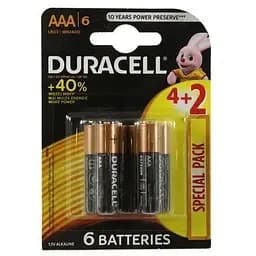 Батарейка AAA (LR03), щелочная, Duracell Duralock Basic, 6 шт, 1.5V, (MN2400 6BL)