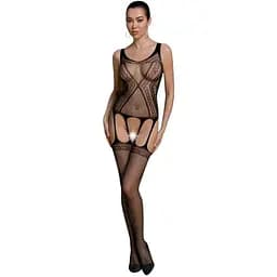 Бодистокинг Passion ECO BS007 с доступом силуэтный рисунок имитация подвязок S/M/L black