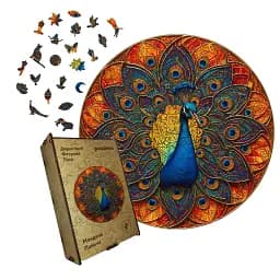 Деревянный фигурный пазл Мандала Павича, А5, Картонная коробка 35 элементов