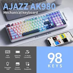 AJAZZ AK980 — повнорозмірна механічна клавіатура (100%) , Блакитно-білий - мініатюра 5