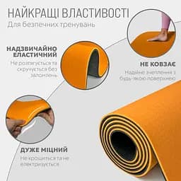 Килимок для йоги та фітнесу TPE+TC 6 мм двошаровий + Чохол помаранчевий з чорним EasyFit fit0025055 - мініатюра 3