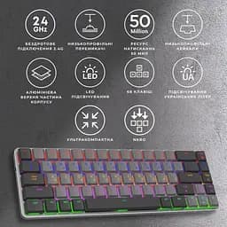 Клавіатура GamePro MK122R Red Switch Low Profile Wireless Dark Gray (MK122R) - мініатюра 5