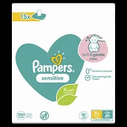 Набір дитячі вологі серветки Pampers Sensitive 1200 шт. (15 упаковок по 80 шт.) - мініатюра 2