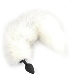 Силіконова анальна пробка Art of Sex з хвостом із натурального хутра Size M White fox