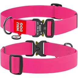Нашийник для собак Waudog Waterproof, коллартекс, водостійкий, з QR паспортом, 43-70х4 см, рожевий - мініатюра 3
