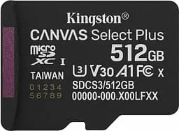 Memory card microSDXC 512GB Kingston Canvas Select Plus Gen3 C10 A1, Retail